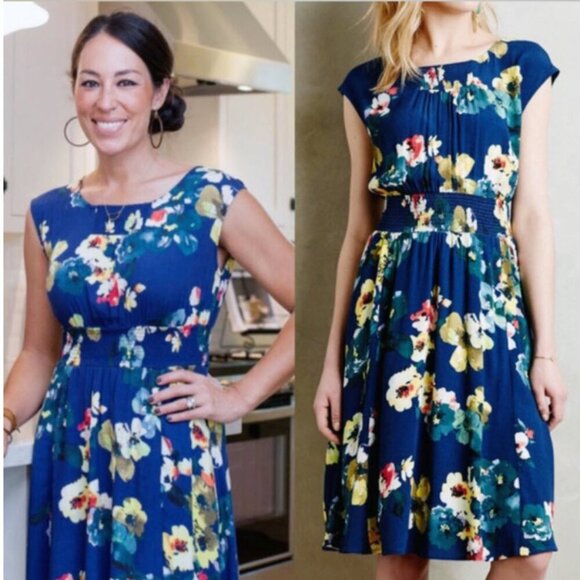 Anthropologie Blue Floral Dress Maeve Evaline - Picture 1 of 14